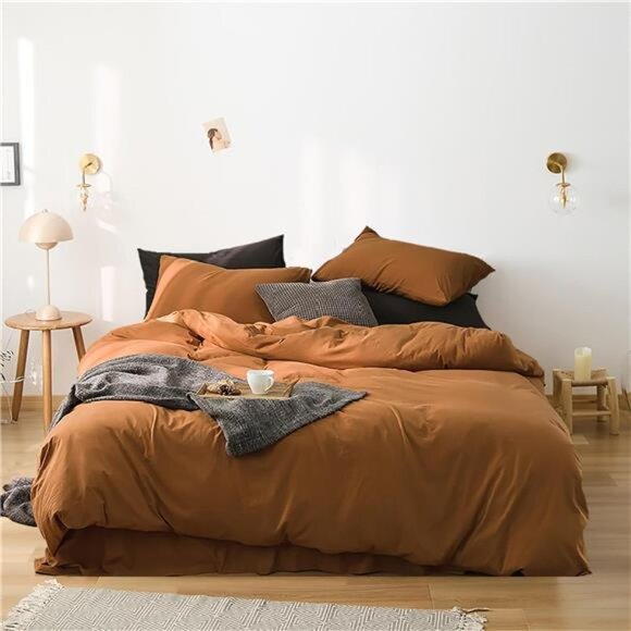 Pumpkin Color Comforter Set Queen Rust Comforter Bedding Set Full Burnt Orange - Picture 1 of 8